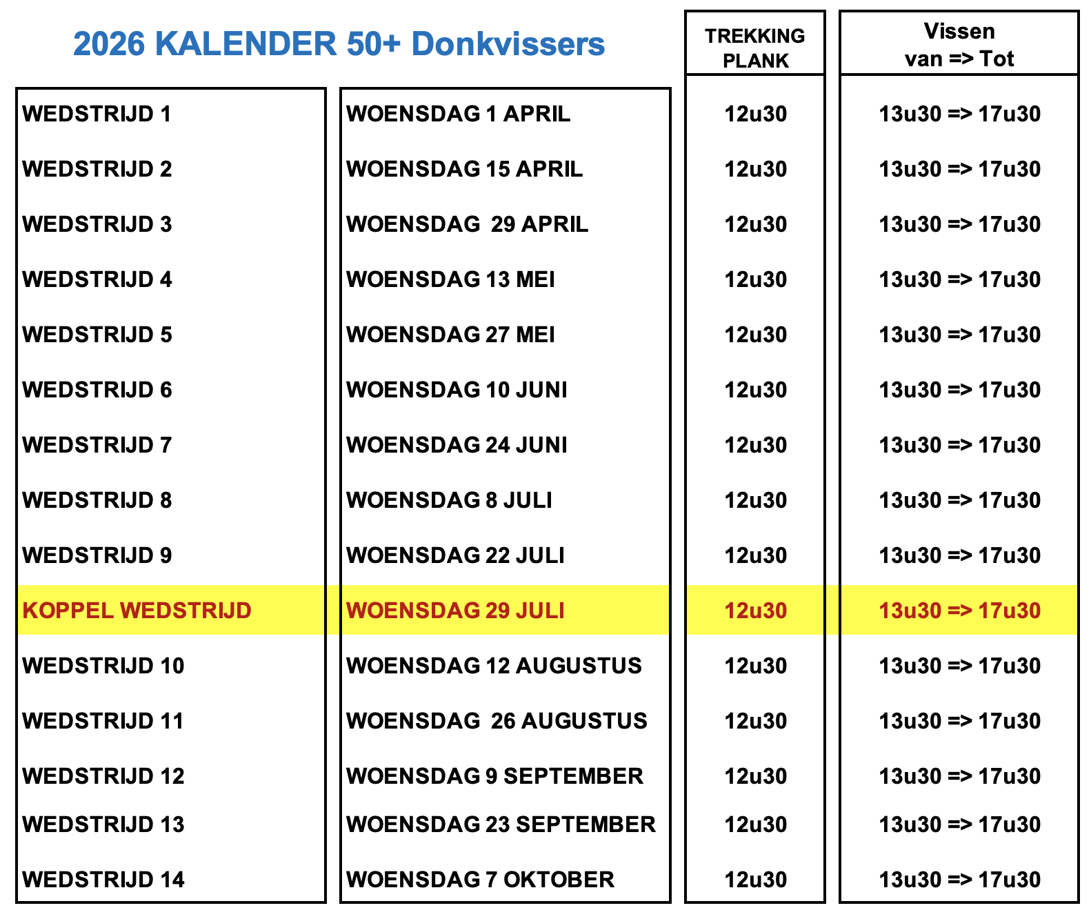 Kalender 2026 - 50+ De Lustige Donkvissers